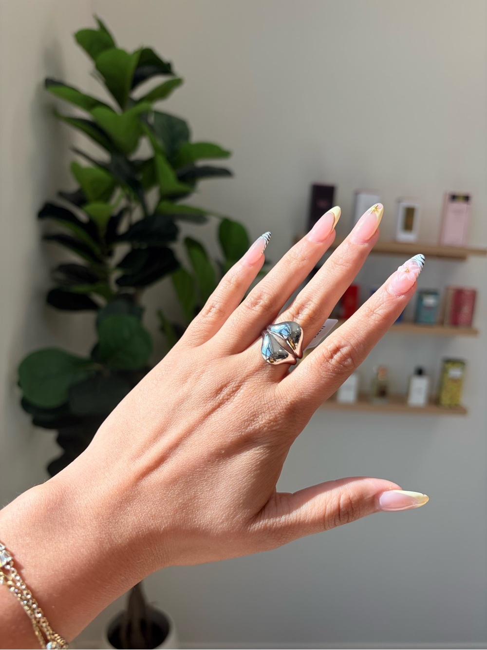 Polished Silver Sculptural Cocktail Ring - Womens Fashion Jewelry